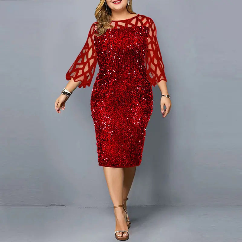 Elegant Sequin Long Sleeve Party Dress