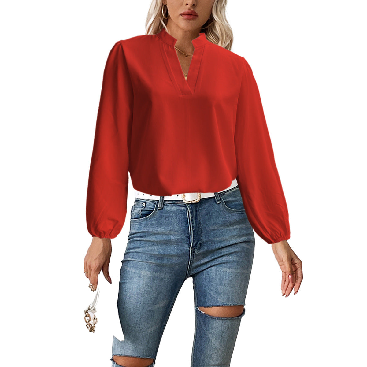 Stand Collar Bubble Long Sleeve Loose Shirt