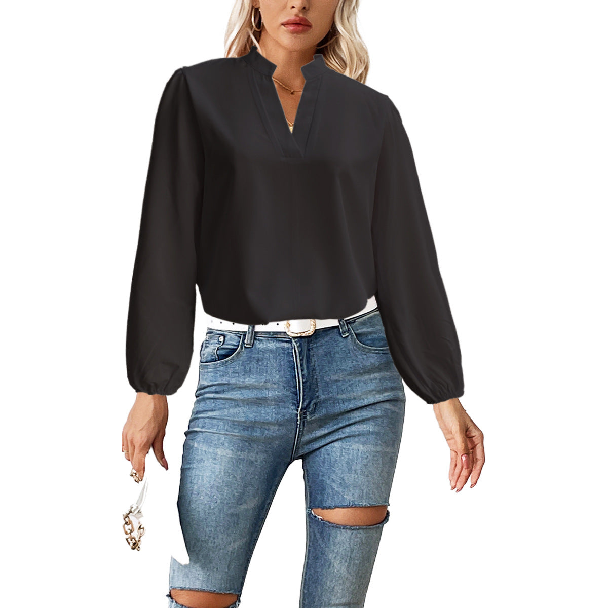 Stand Collar Bubble Long Sleeve Loose Shirt