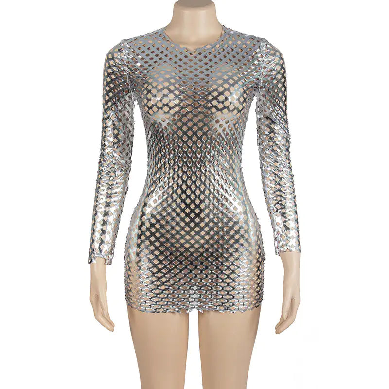 Long Sleeve Metallic Bodycon Mini Dress