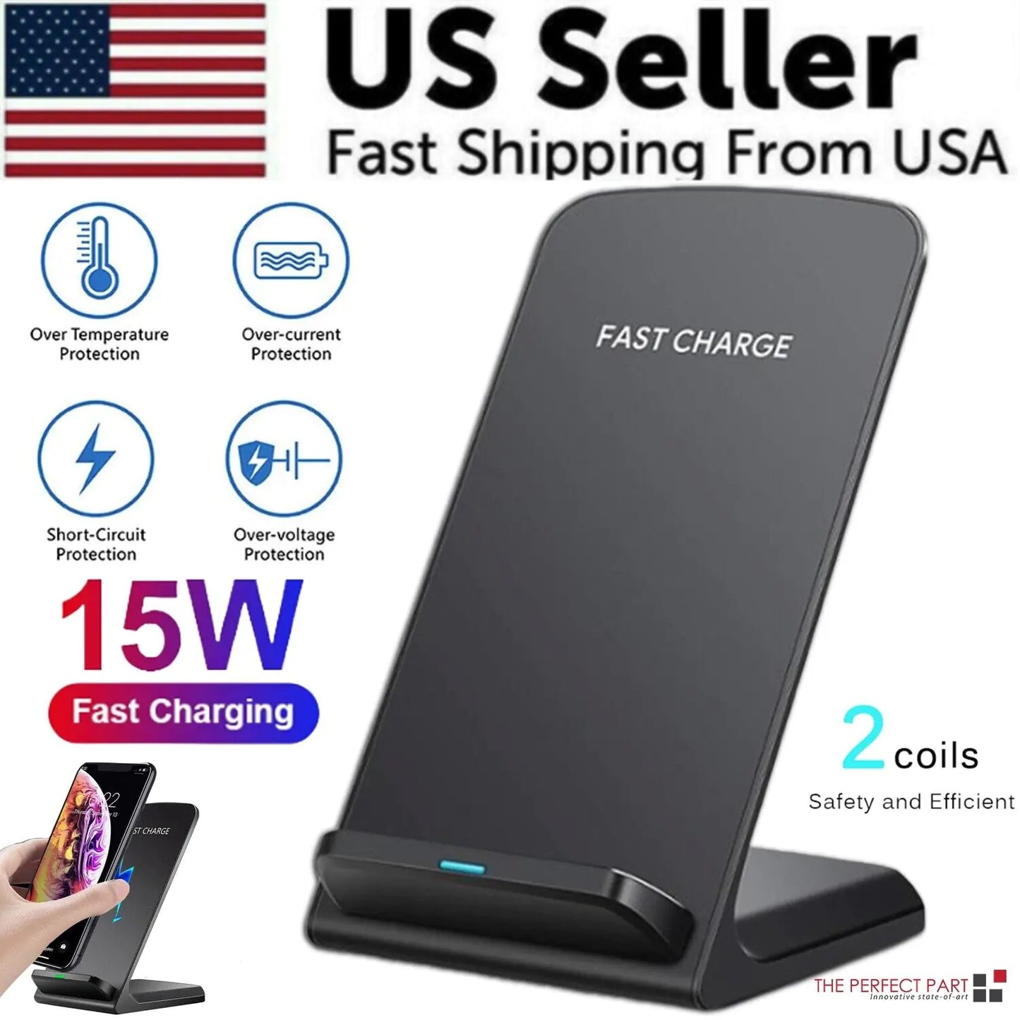 Qi Wireless Fast Charger Charging Pad Stand Dock For Samsung Galaxy iPhone Phone