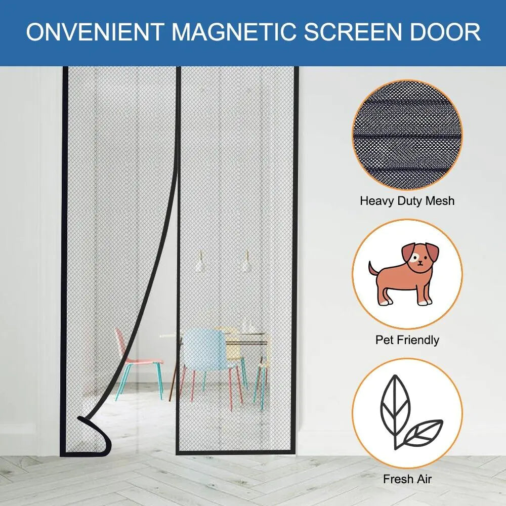 Magnetic Screen Door Mesh Curtain Durable Heavy Duty Mosquito Net Bug Hands Free