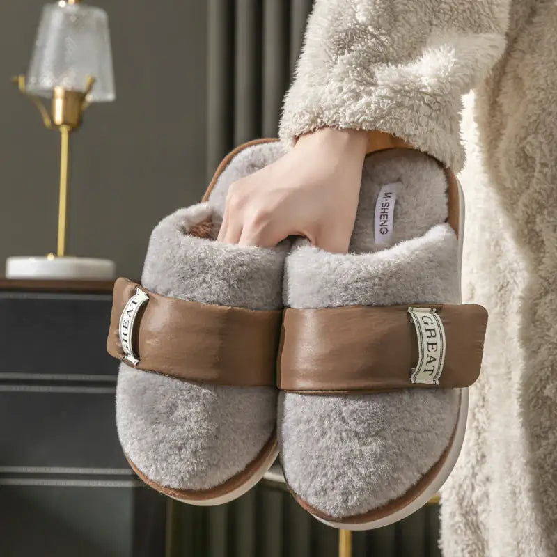 Autumn And Winter Indoor Home Slipper Plus Velvet Warm Couple Bed Cotton Shoes