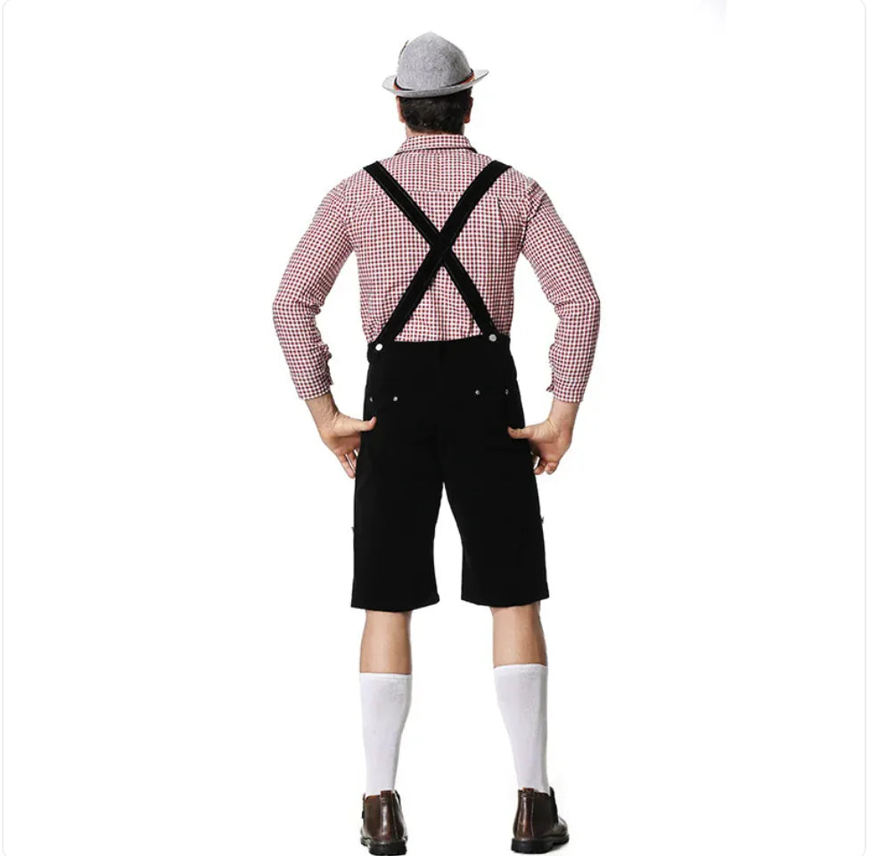 Men’s Oktoberfest Costume - Plaid Shirt, Bib Shorts, & Hat Set