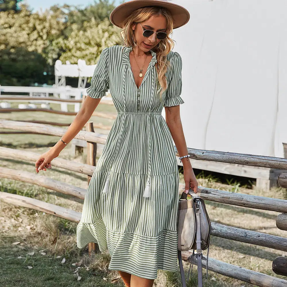 Florenza Short Sleeve Midi Striped Dress