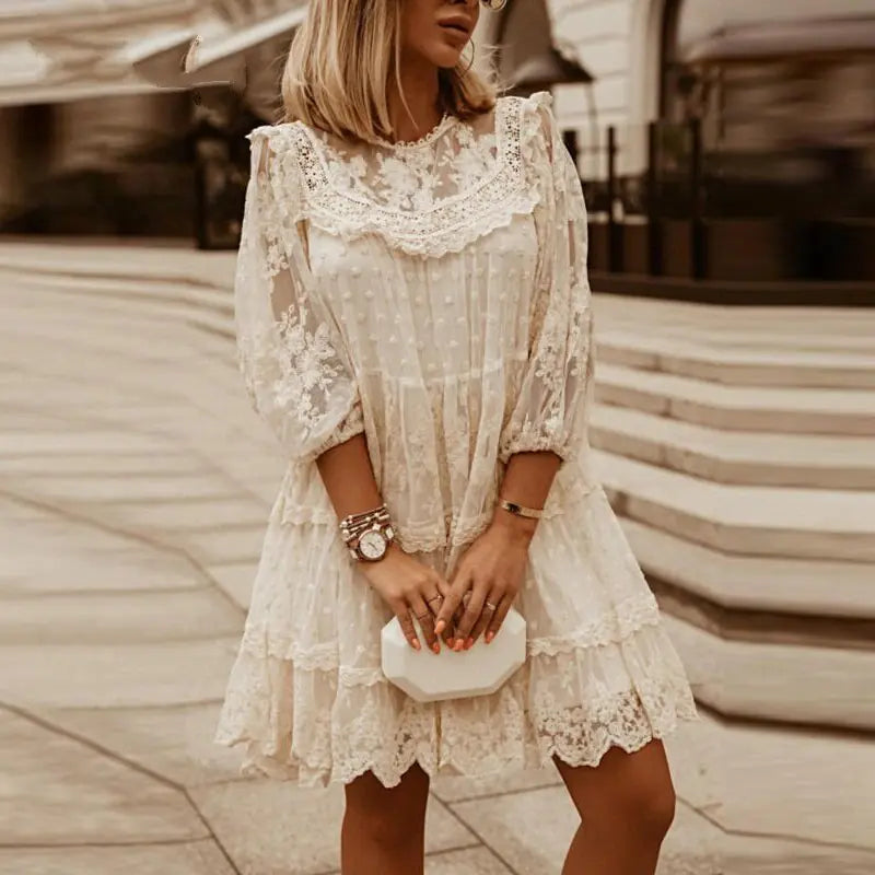 Casual Lace Knee-Length Dress