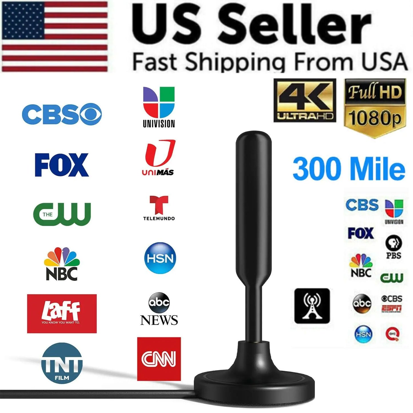 300 Miles Upgraded TV Antenna Digital HD Antenna Indoor HDTV 1080P 4K Long Range