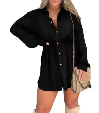 Women's V-Neck Lapel Romper Dress