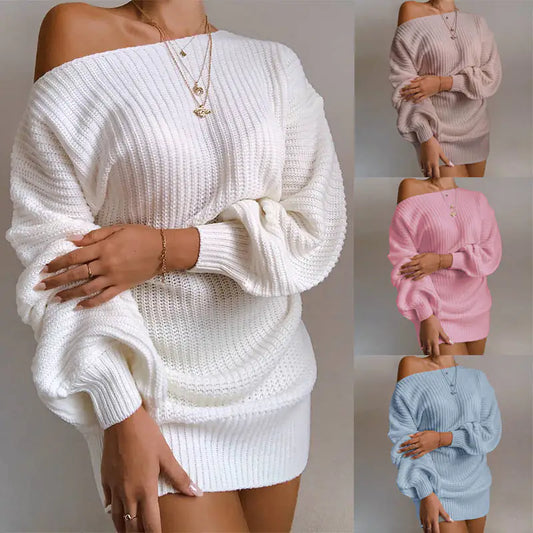 Off-Shoulder Women's Knitted Sweater Dress